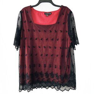 Black Lace over Red Women's Blouse